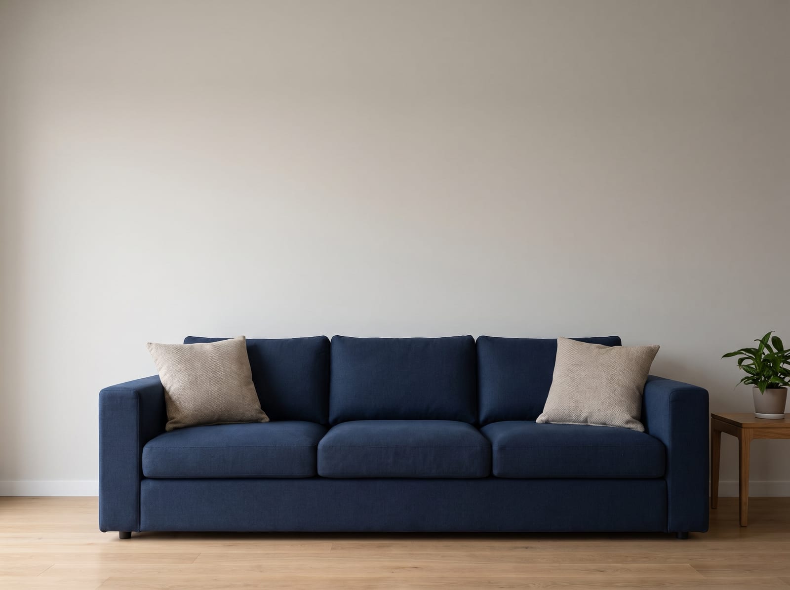 A living room with a 90 inch couch, used to show poster sizes to scale